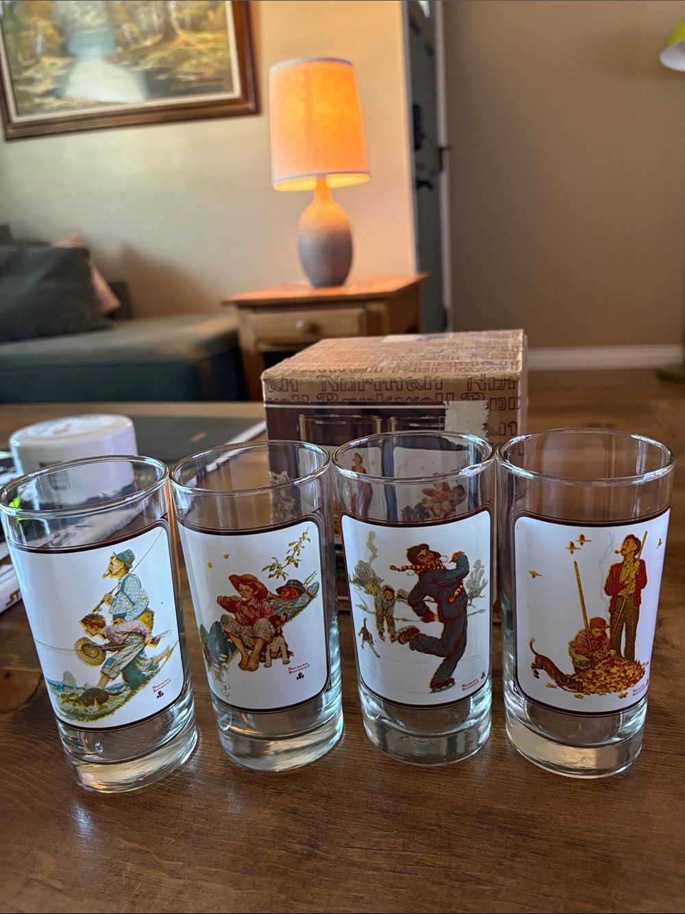 Vintage Illustrated Glass Tumbler Set - Whimsical Harvest Scenes (Set of 4)